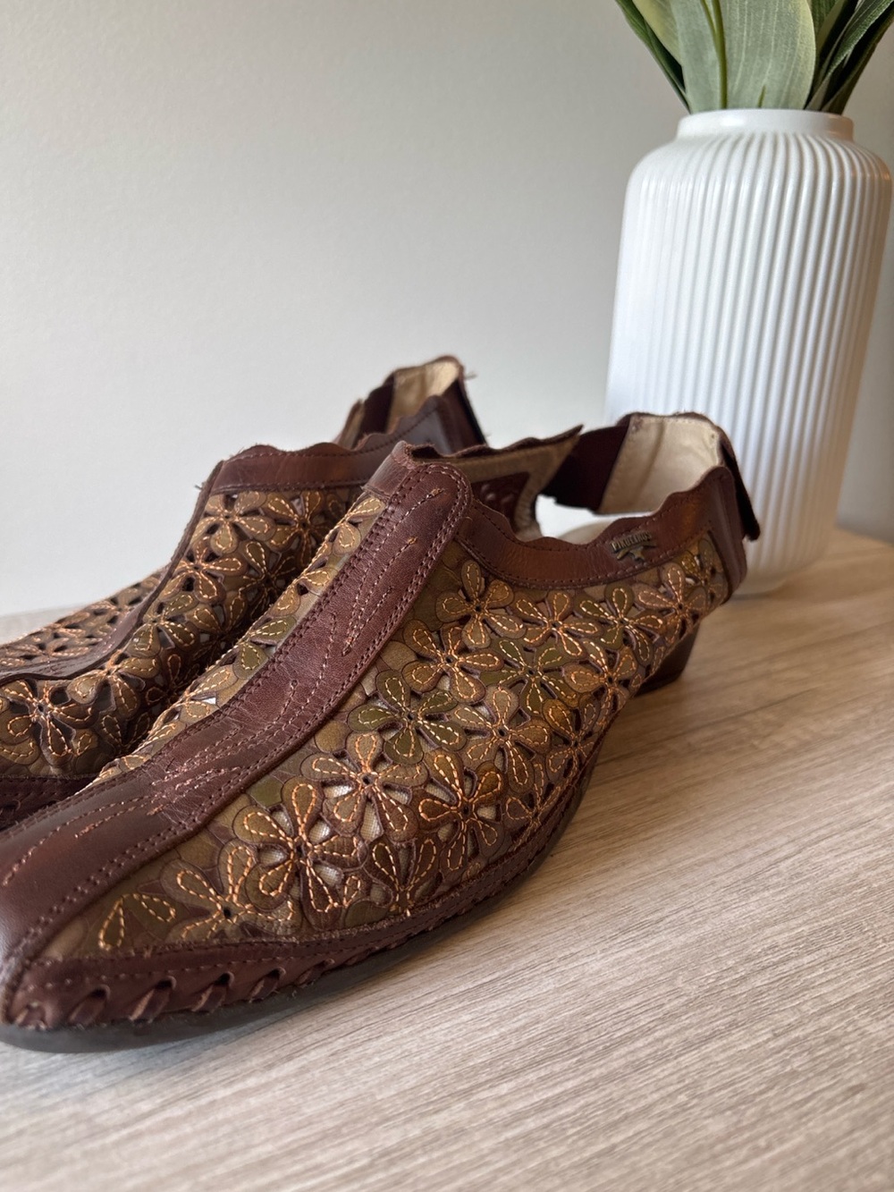Pikolinos Women’s EU 41 Brown Floral Cutout Leather Slingback Comfort Shoes Boho